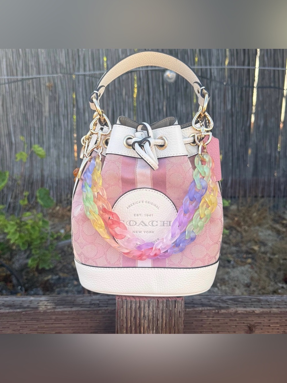 Novelty Strap| Bag Strap| Frosted Matte Rainbow Acrylic| Chain Link| Heart Shape - Picture 4 of 9
